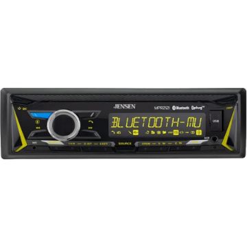 Jensen MPR2121 mechless receiver front view with yellow RGB illumination Hover